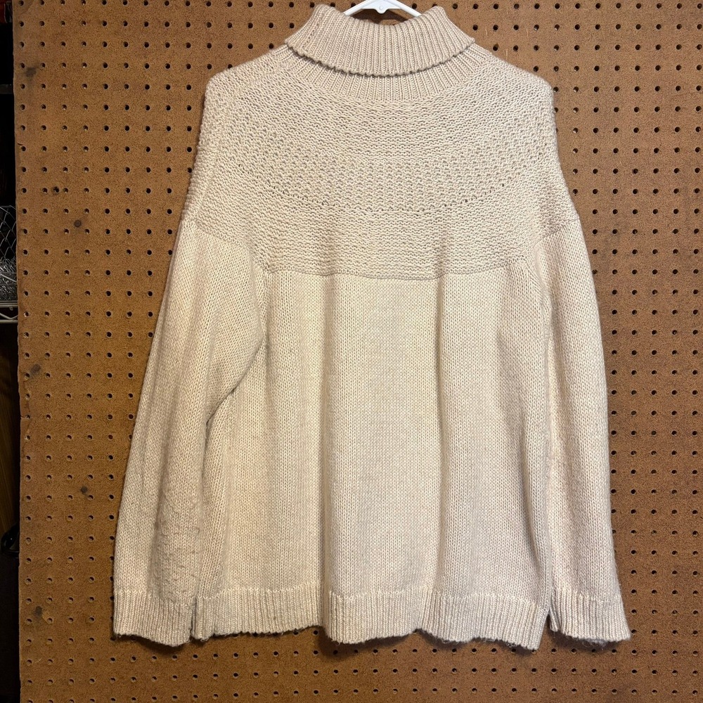 J. Jill Turtleneck Sweater XL Cream Sequin Yoke Chunky Knit Metallic Pullover - Picture 5 of 5